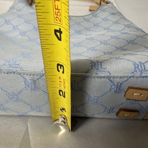 Ralph Lauren Monogram Canvas Hobo Bag Blue & Beige With Adjustable Strap - Picture 16 of 16